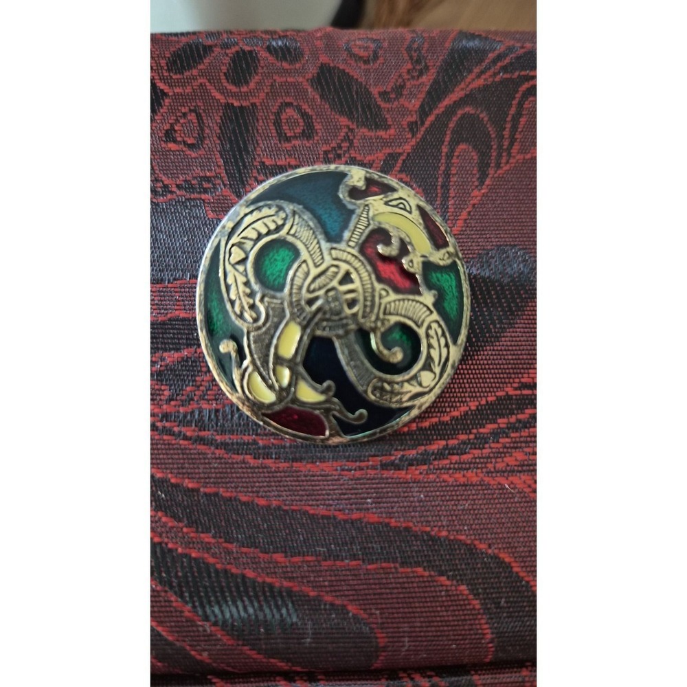 Sol d'Or Ireland Vintage Celtic Dragon Enamel Brooch Pendant Gold Tone Pin